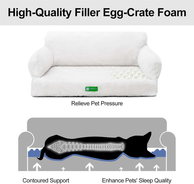 MEWOOFUN Orthopedic Dog Bed For Small Or Medium Dogs - 34.6 Inches Egg Foam Sofa With Removable Washable Cover & Non-Slip Bottom, Large, Beige