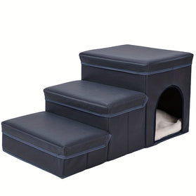 Foldable Dog Stairs With Storage - 3-Level Small To Medium Dog Breed Ramp, Oxford Fabric, Suitable For High Beds And Sofas, Pet Ladder, Dog Stairs